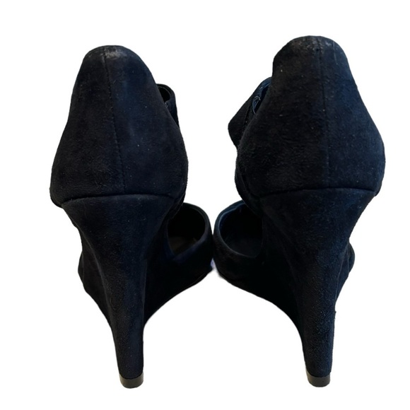 Tory Burch Saray Black Suede Leather Pointed Toe Strapped Wedges Size 7 - Picture 6 of 10